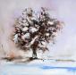 Joy Moore, The tree in the snow (2009), olio su tela, cm 30x30